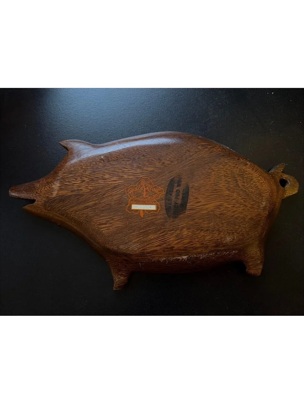 Vintage Blair Hawaii Carved Pig Dish Tray Monkey Pod Wood